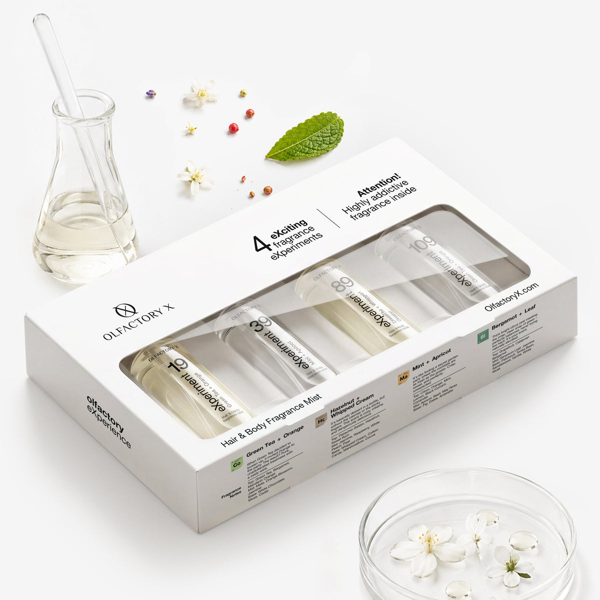 Body Mist 4 PCS Giftset - 40 ml Set - Green Tea + Orange , Hazelnut + Whipped Cream , Mint + Apricot , Bergamot + Leaf